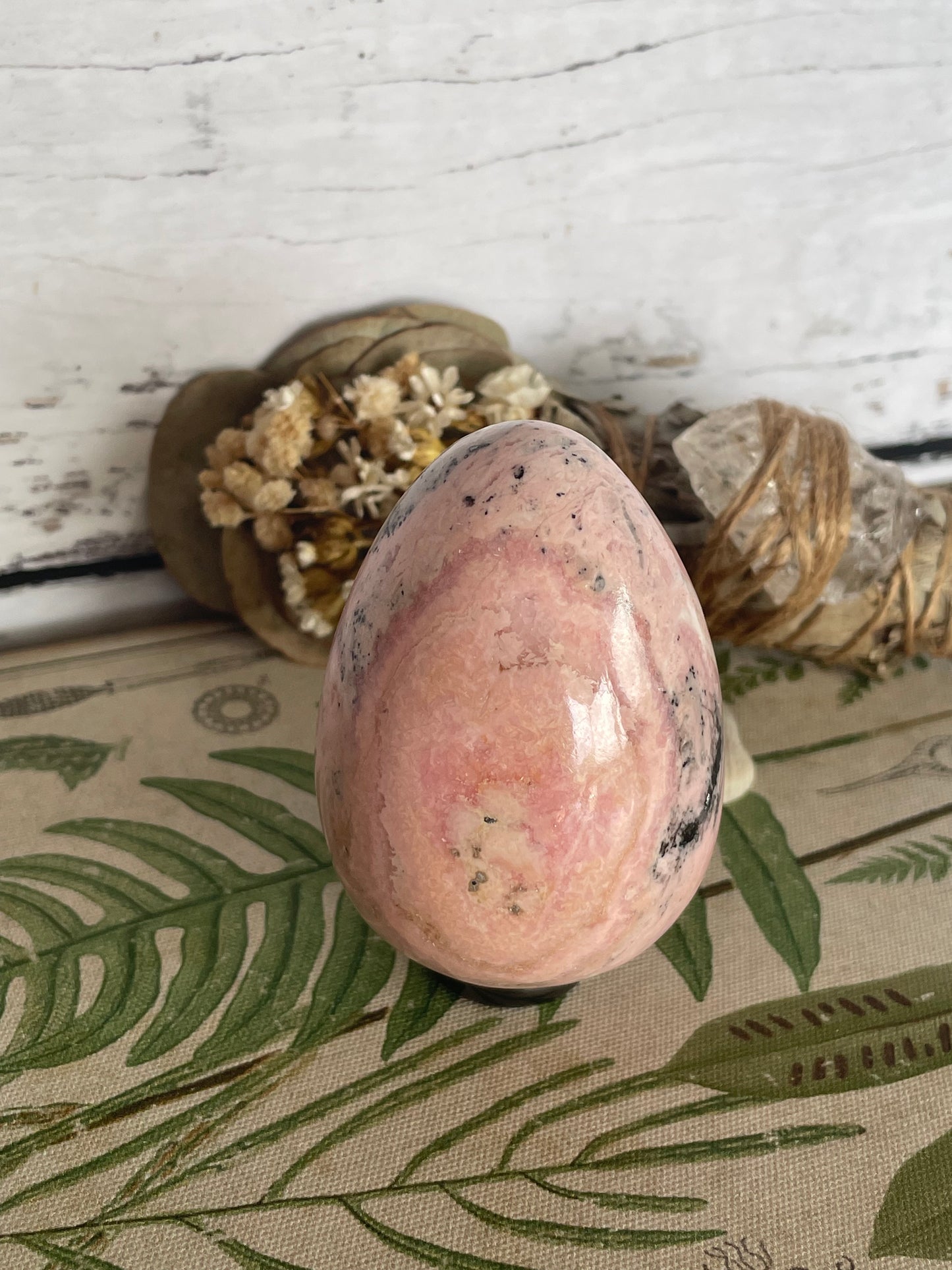 Rhodochrosite Egg Includes Hematite Ring