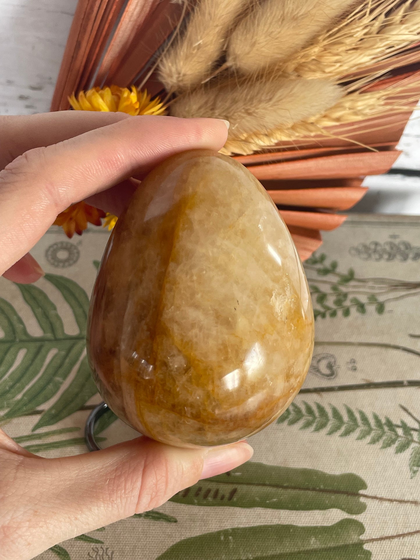 Golden Quartz Egg Includes Hematite Ring