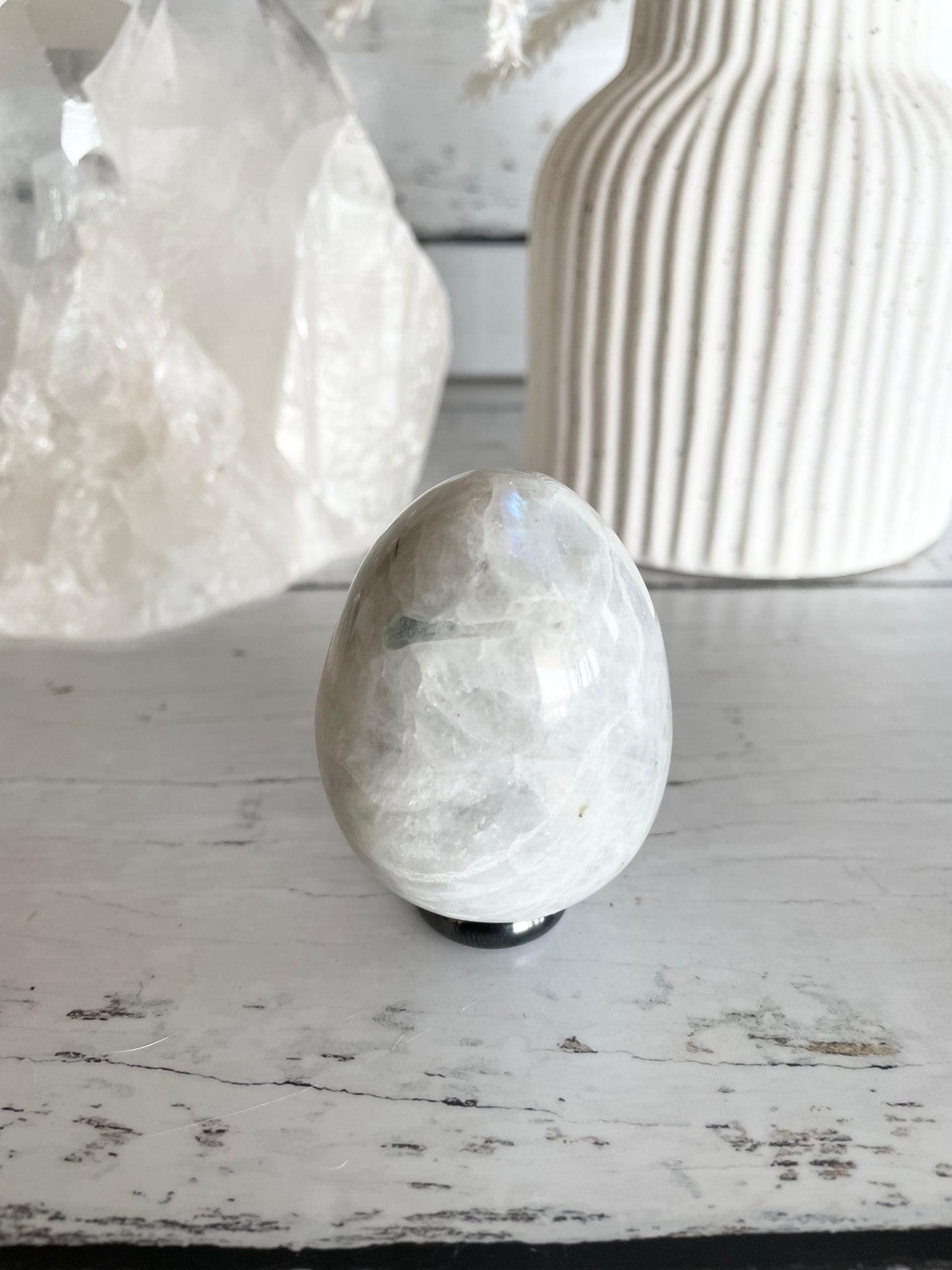 Rainbow Moonstone Egg with holder