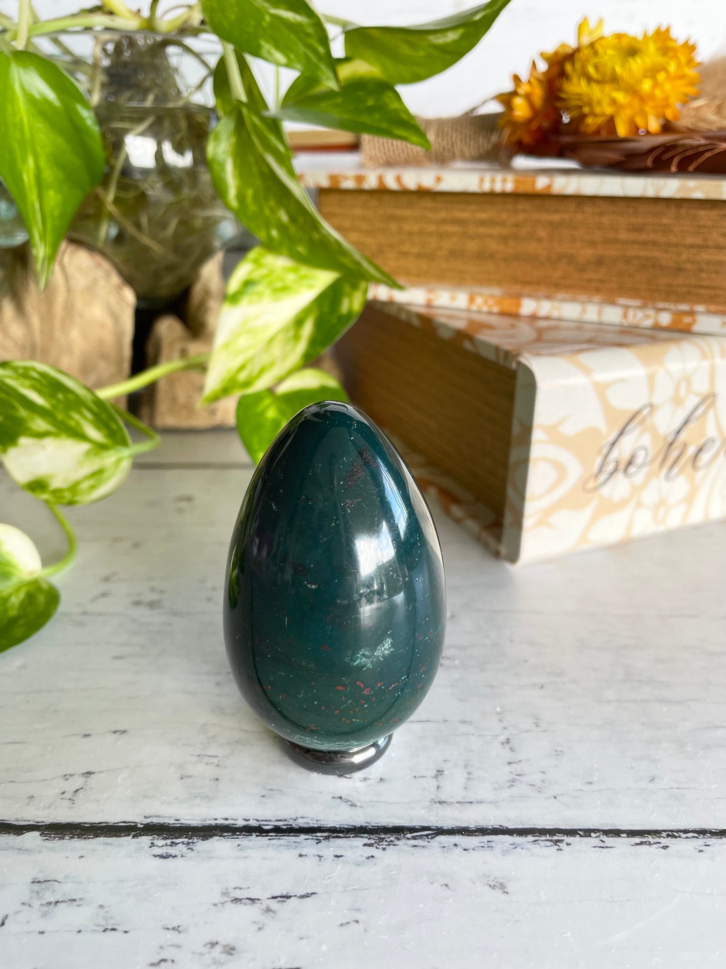 Bloodstone Egg Includes Hematite Ring