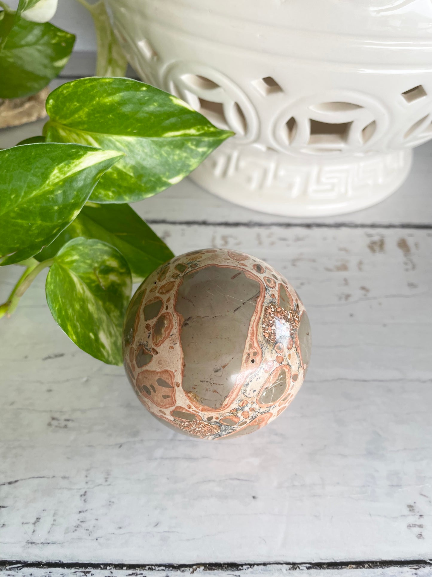 Leopard Skin Jasper Sphere Includes Wooden Holder