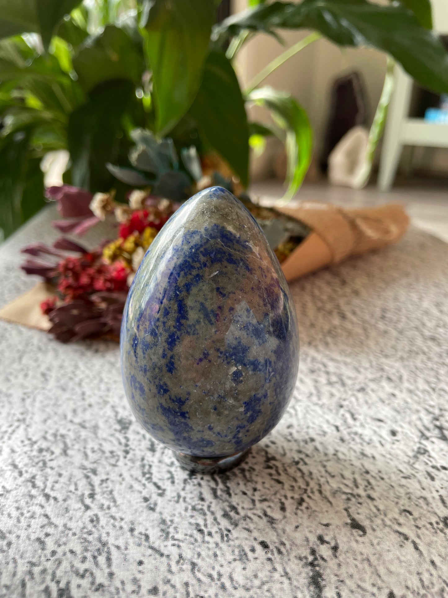 Lapis Lazuli Egg Includes Hematite Ring