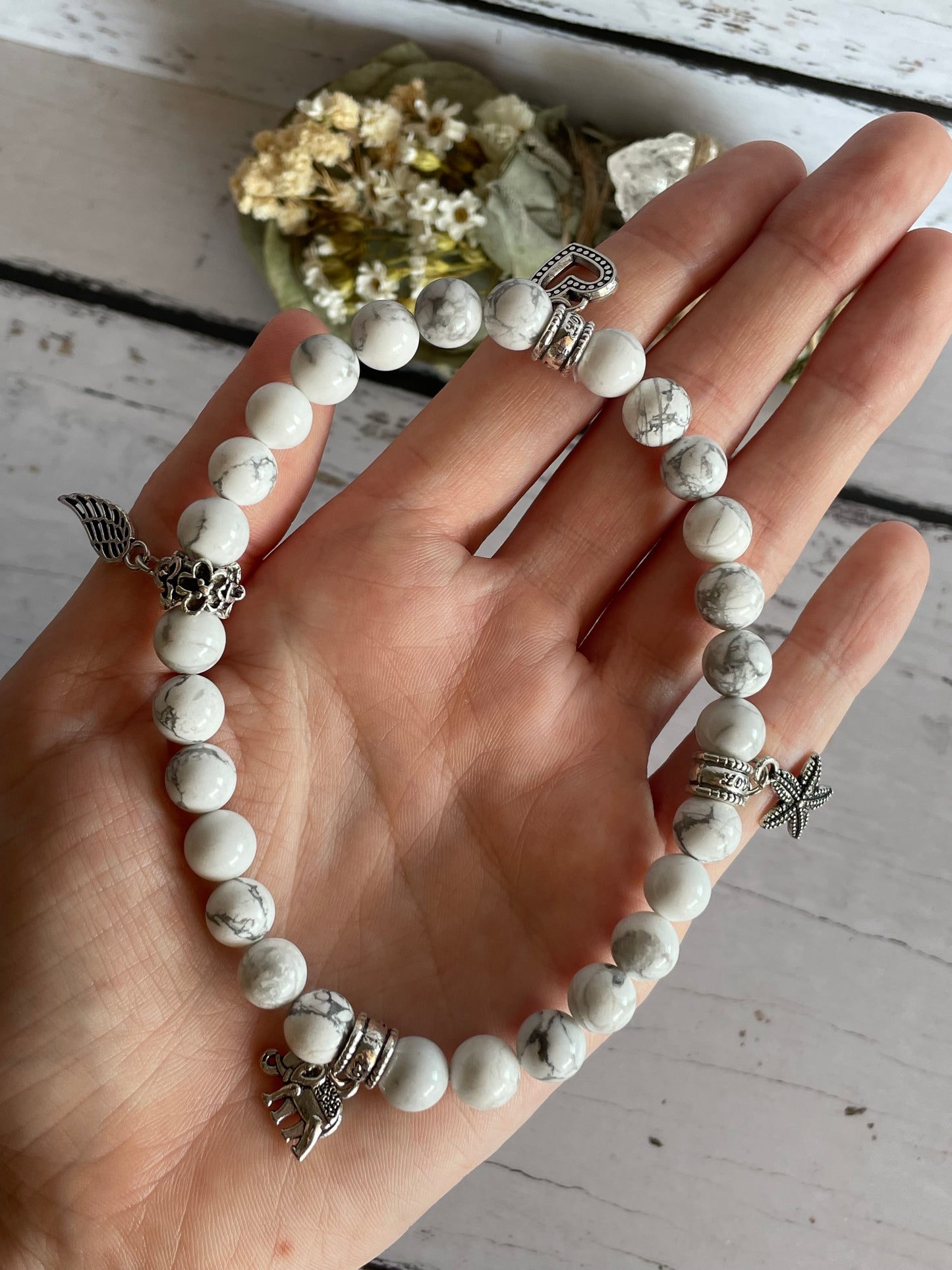 White Howlite Healing Anklet ~ Spiritual Realms ©️