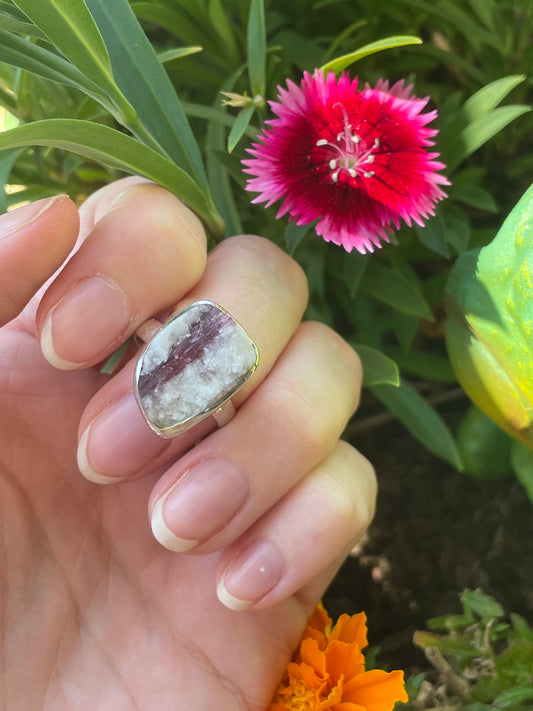 Pink Tourmaline /Rubellite Silver Raw Ring