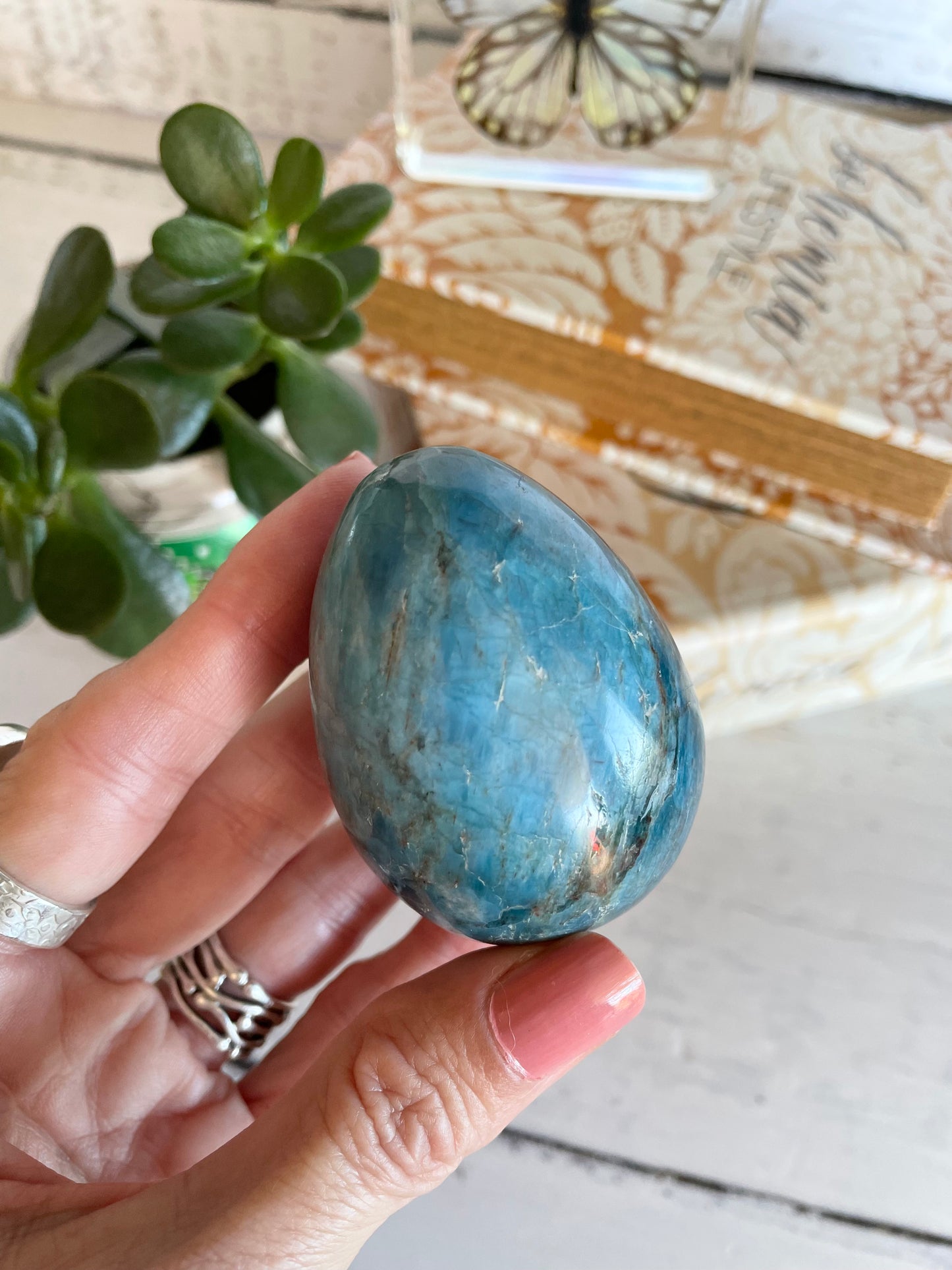 Apatite Egg includes hematite ring