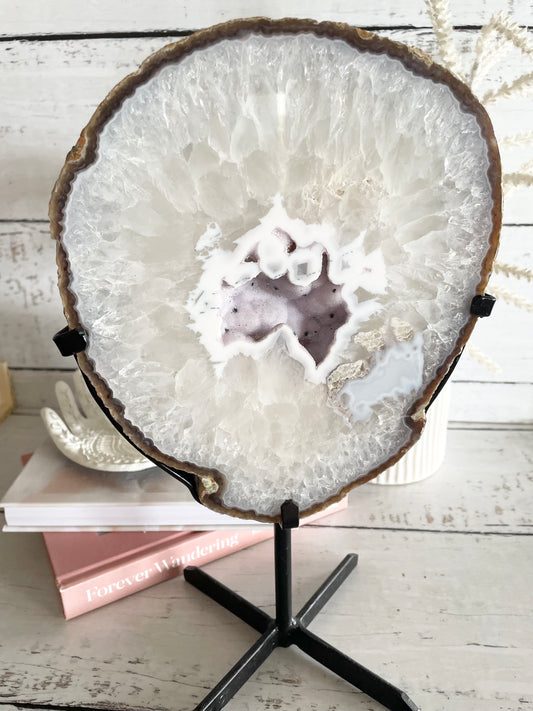 Agate Druzy Slice on display stand