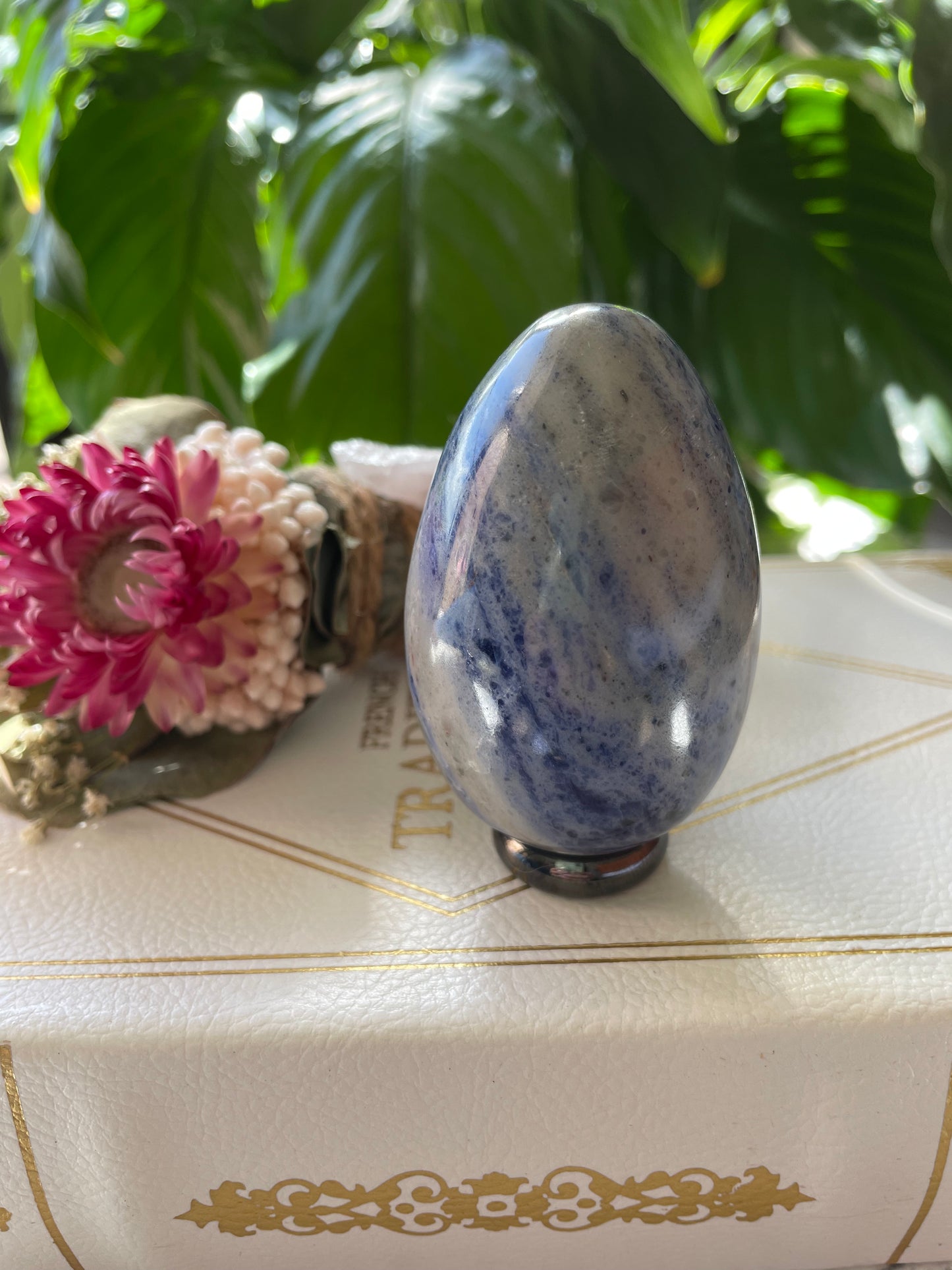 Sodalite Egg Includes Hematite Ring