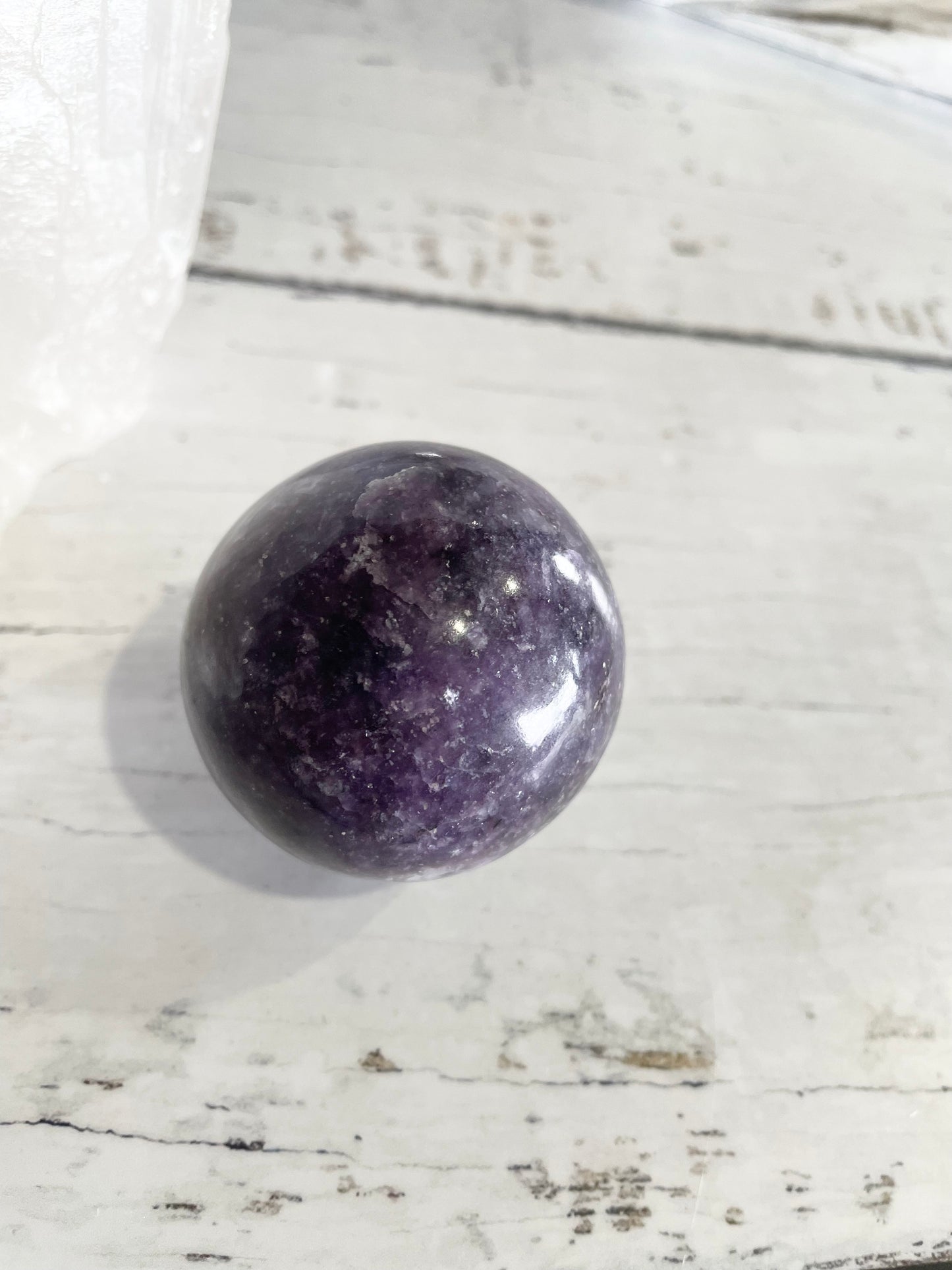 Lepidolite Sphere Includes Wooden Holder