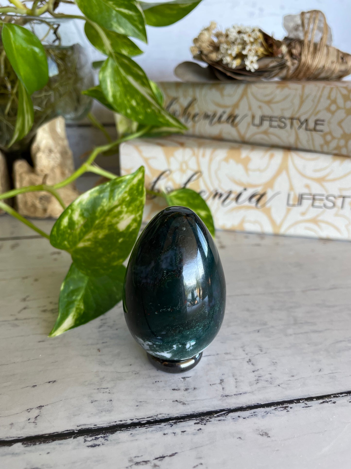 Bloodstone Egg Includes Hematite Ring