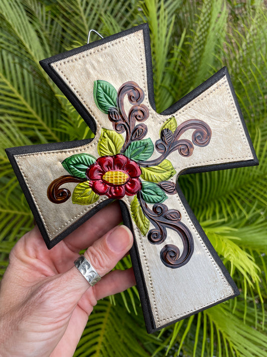 Mexican Tin Painted Cross