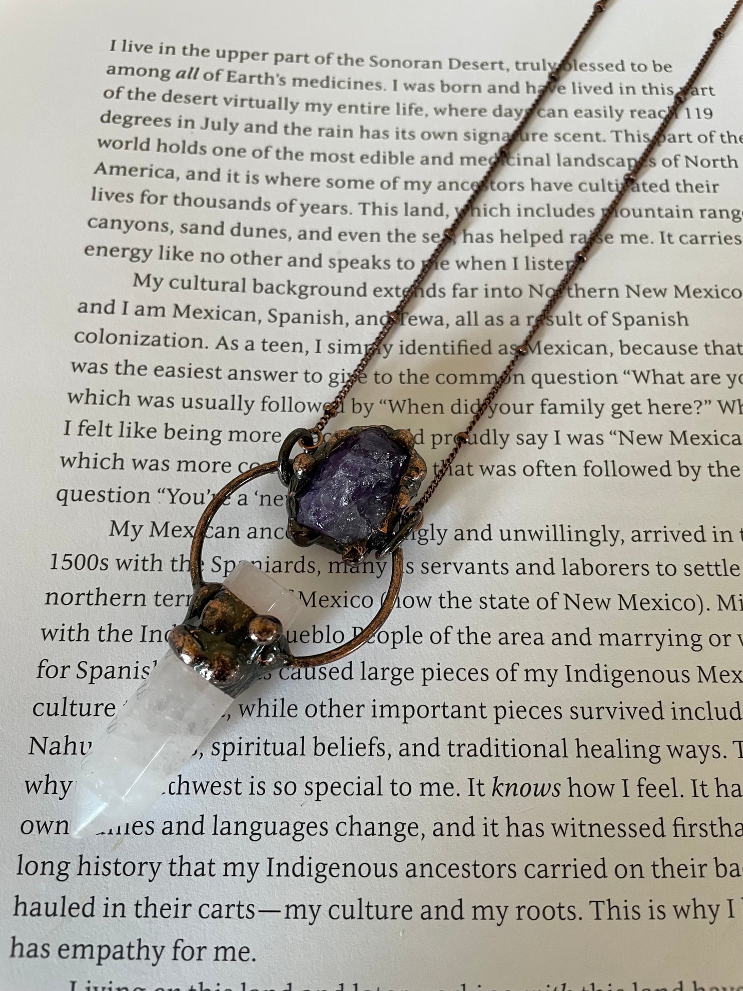 Copper electroplated Necklace ~ Amethyst & Clear Quartz