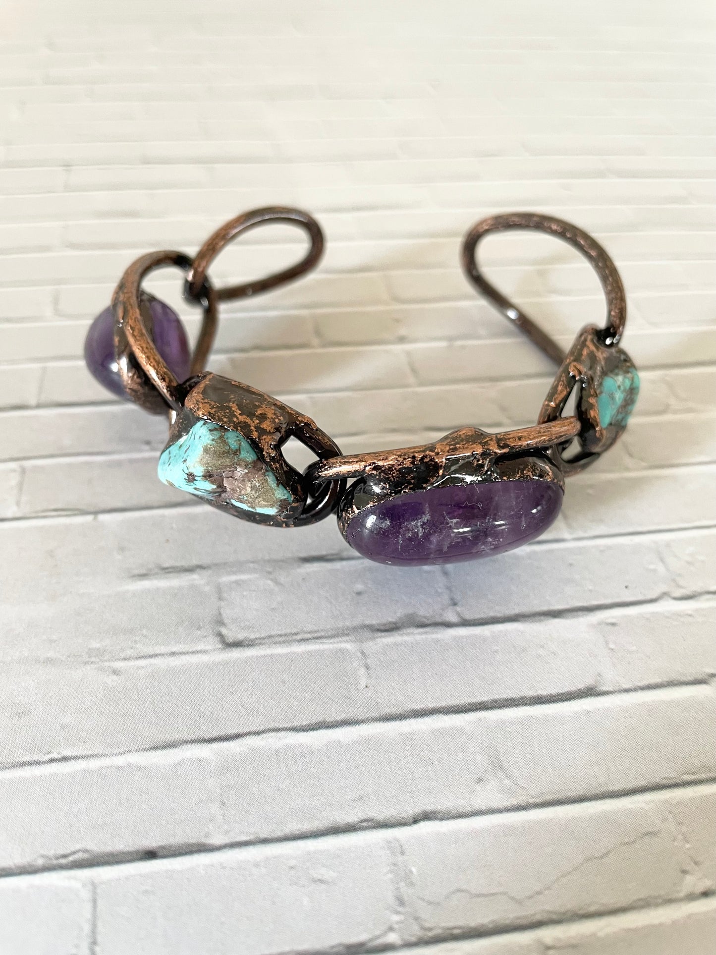 Brass Copper Cuff ~Amethyst, Turquoise