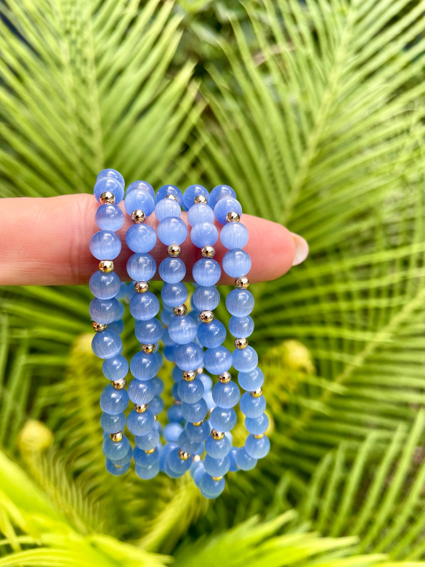 Cornflower Blue Cats Eye with gold Bracelet