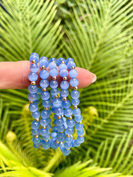 Cornflower Blue Cats Eye with gold Bracelet