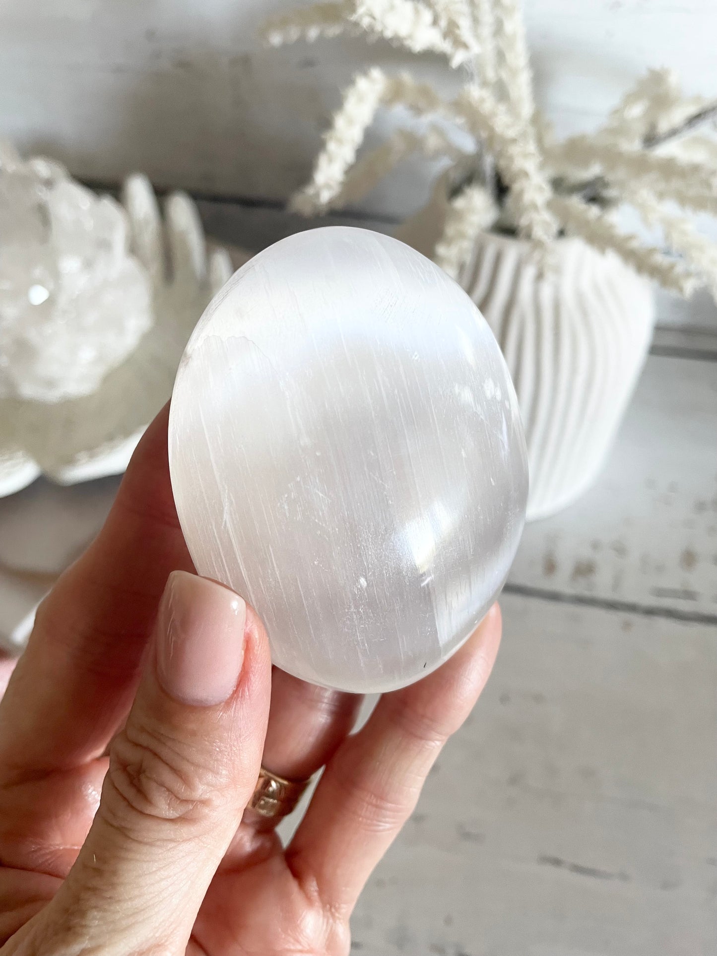 Selenite Palm Stone