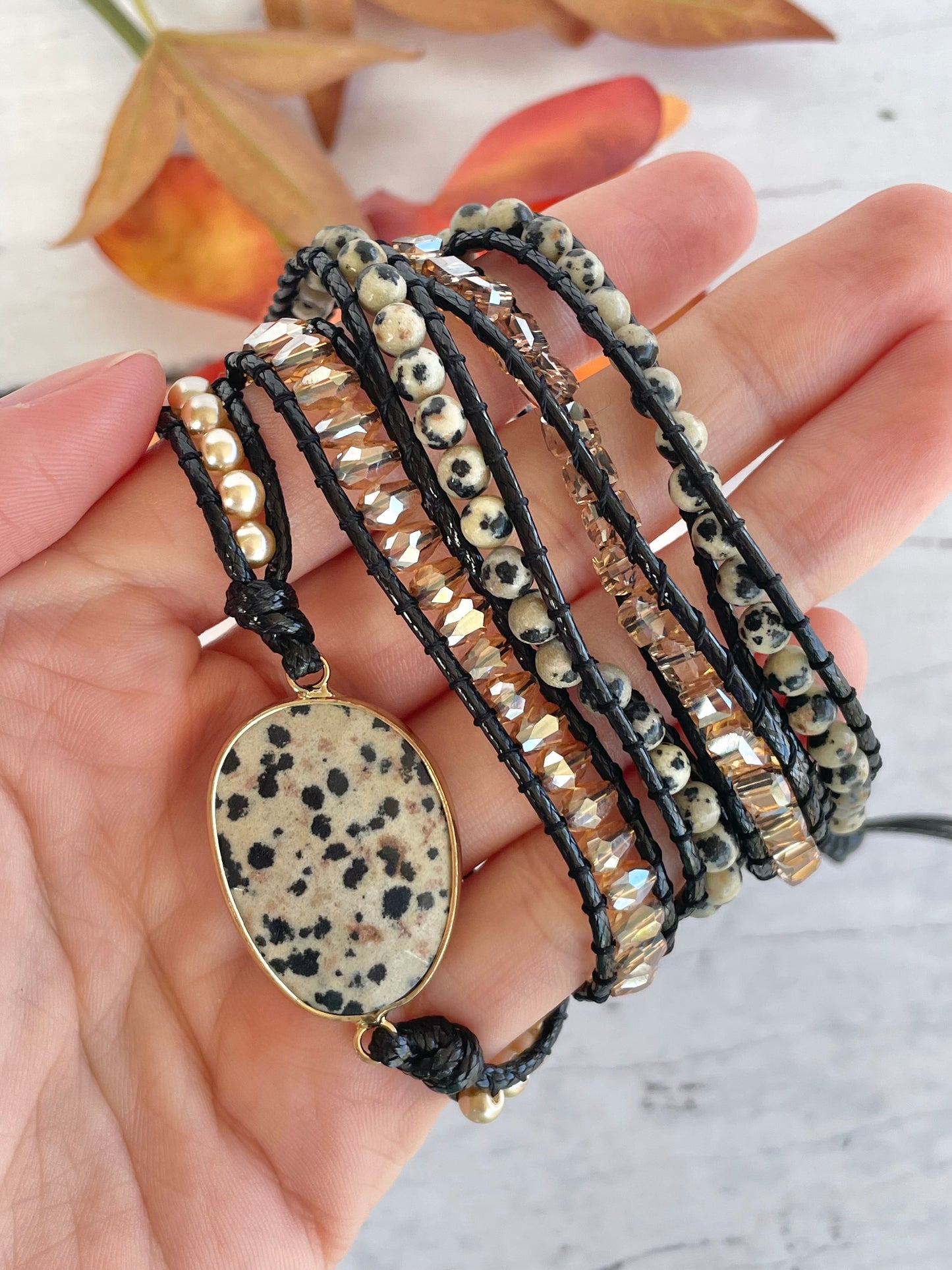 Bohemian 5 Wrap ~ Dalmatian Jasper ~ Happiness