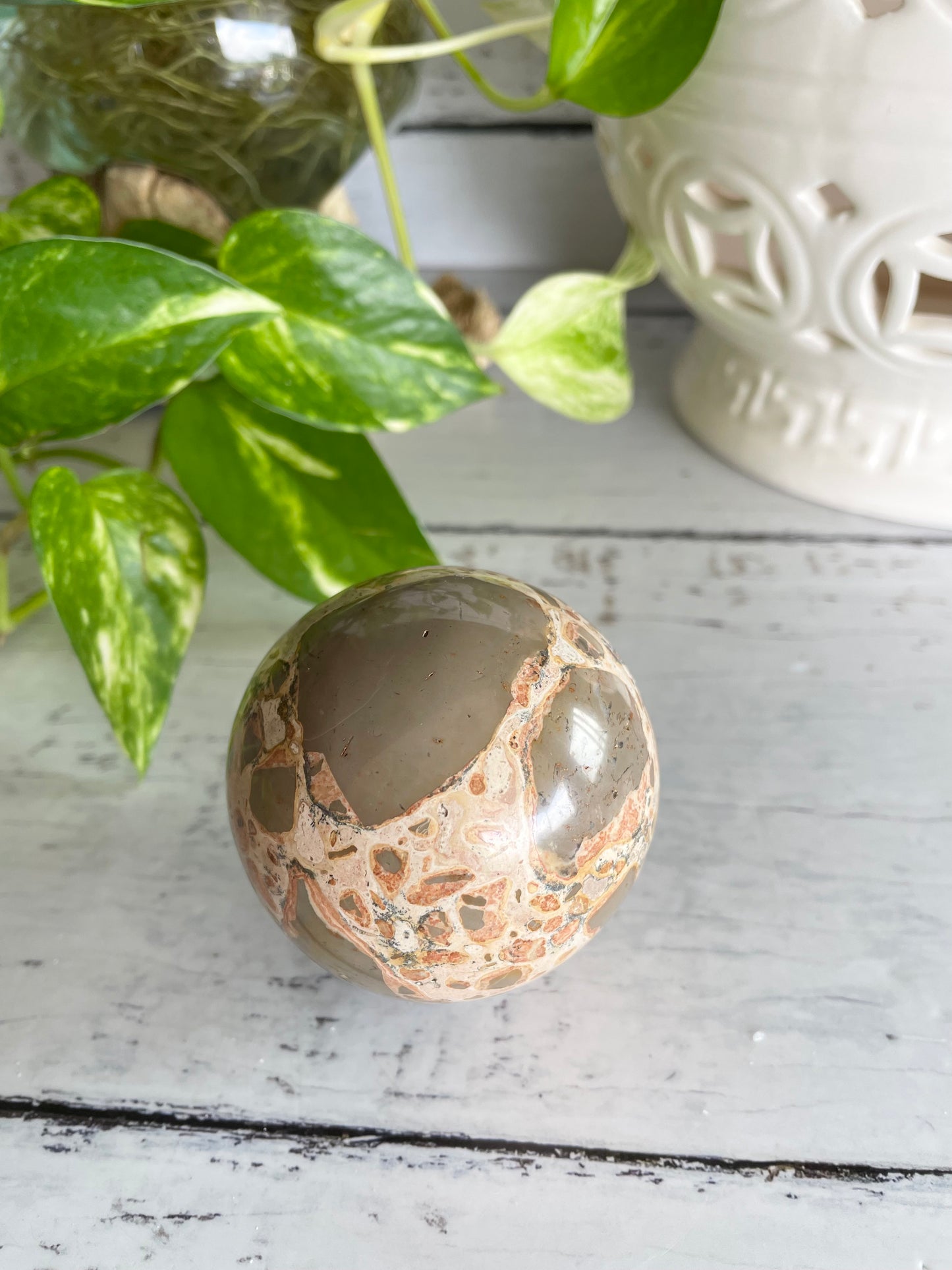 Leopard Skin Jasper Sphere Includes Wooden Holder