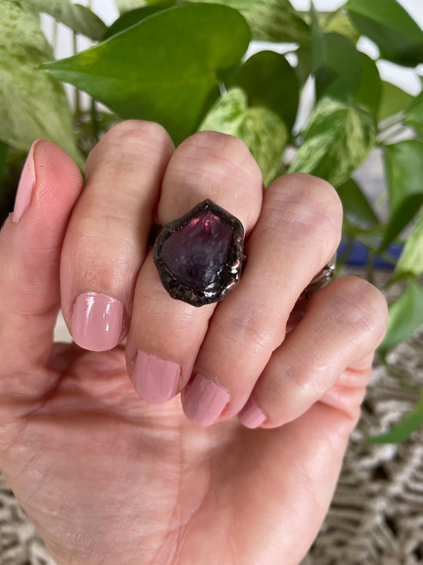 Copper electroplated Ring ~ Amethyst