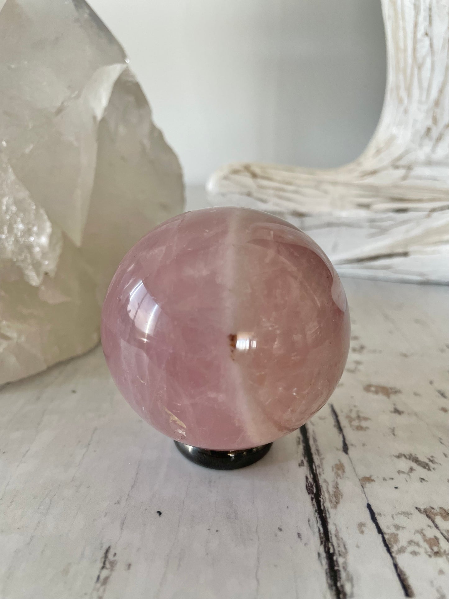 Rose Quartz Sphere Includes wooden holder