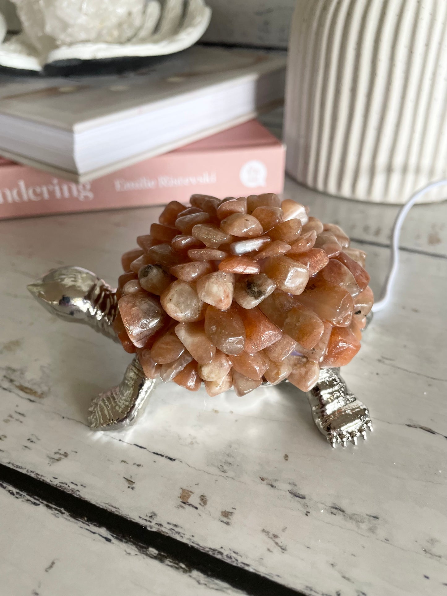 Tortoise Led Lamp - Peach Moonstone