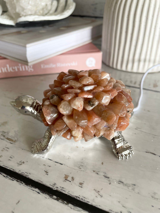 Tortoise Led Lamp - Peach Moonstone