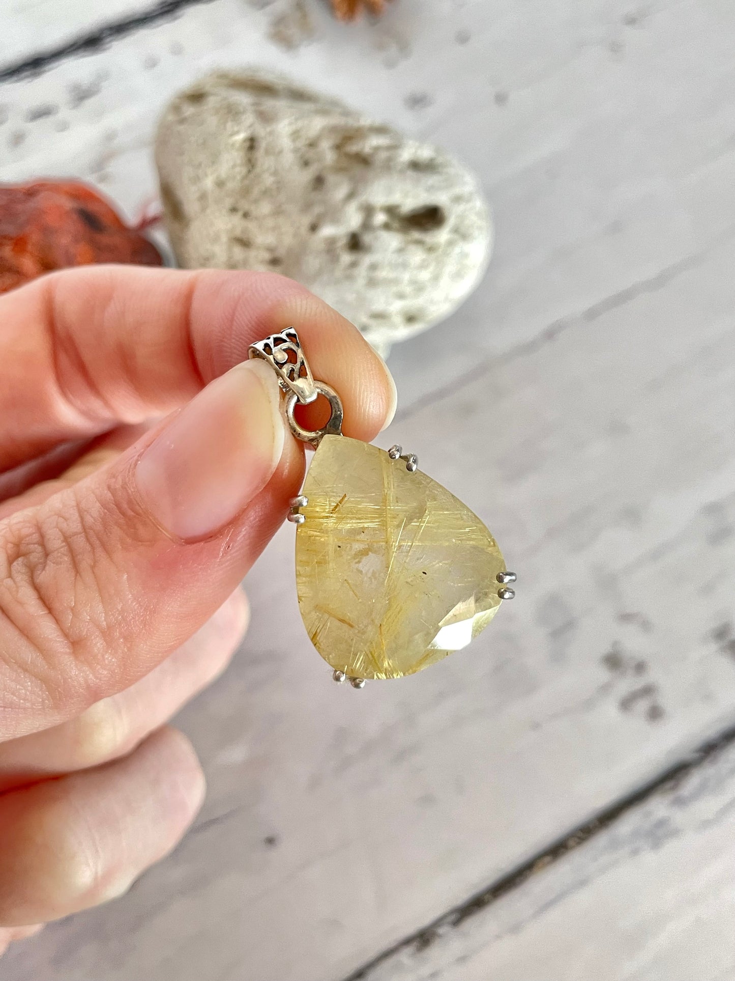 Angels Hair /Golden Rutile Quartz Silver Pendant