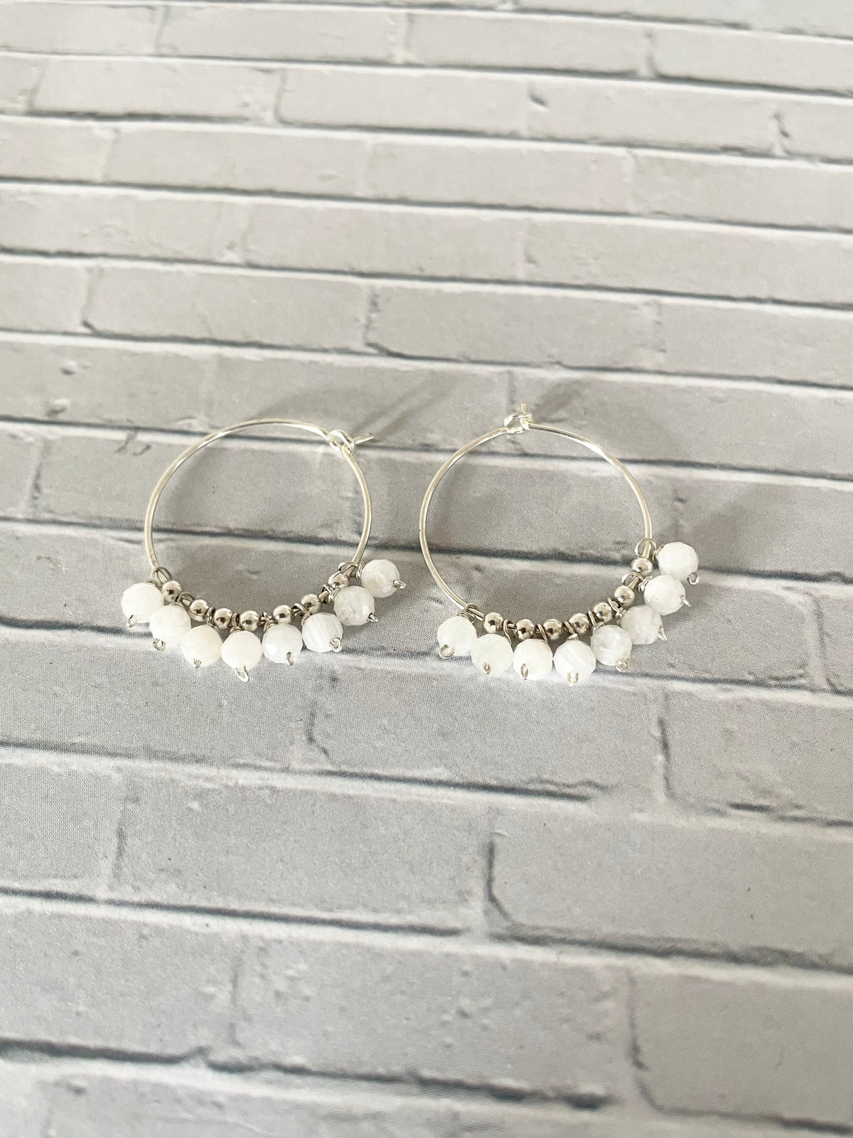 Rainbow Moonstone Hoops