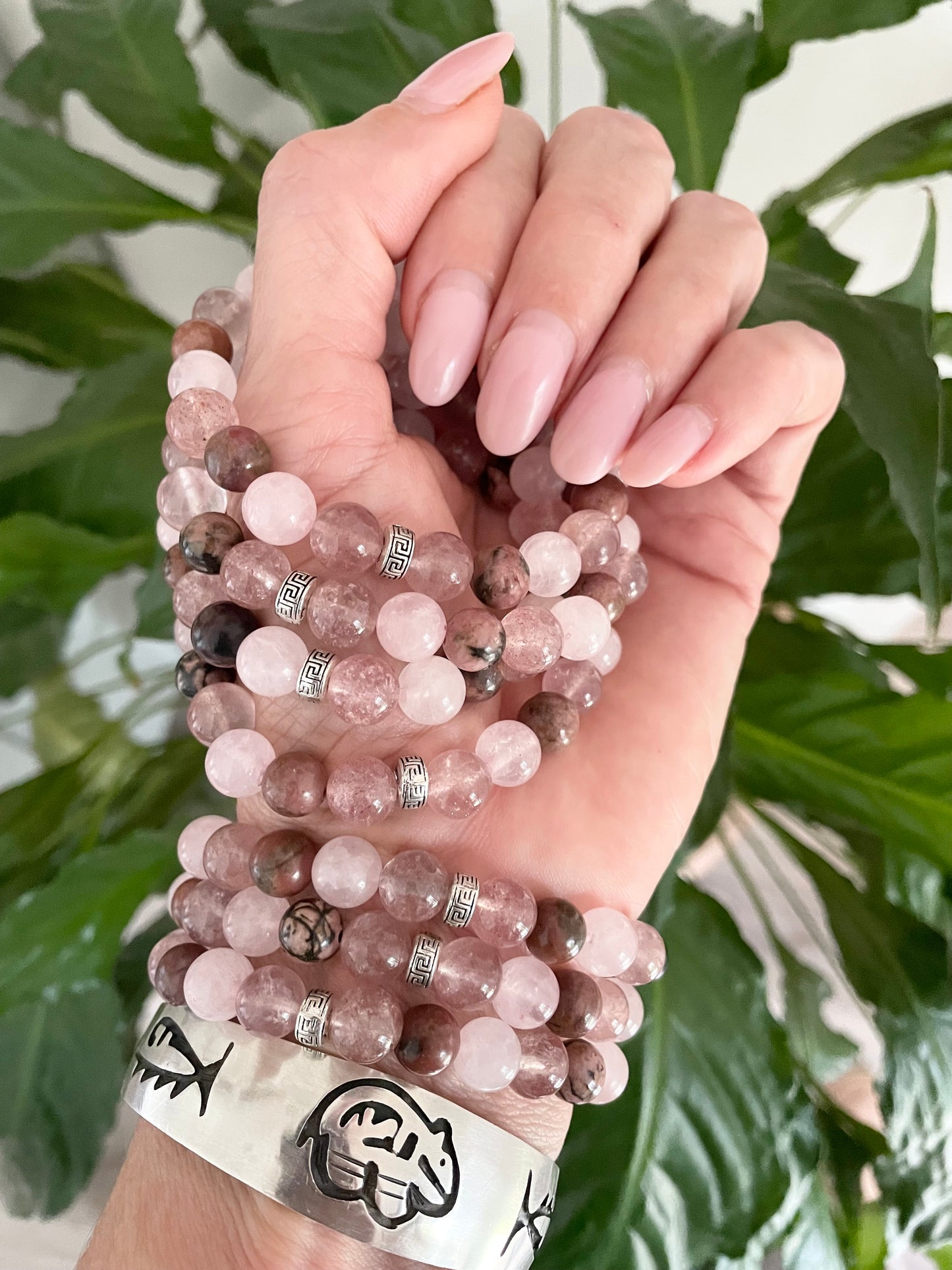 Rhodonite, Rose Quartz & Strawberry Quartz Healing Bracelet ~ Universal Love