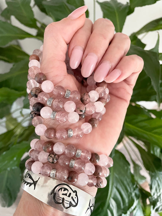 Rhodonite, Rose Quartz & Strawberry Quartz Healing Bracelet ~ Universal Love