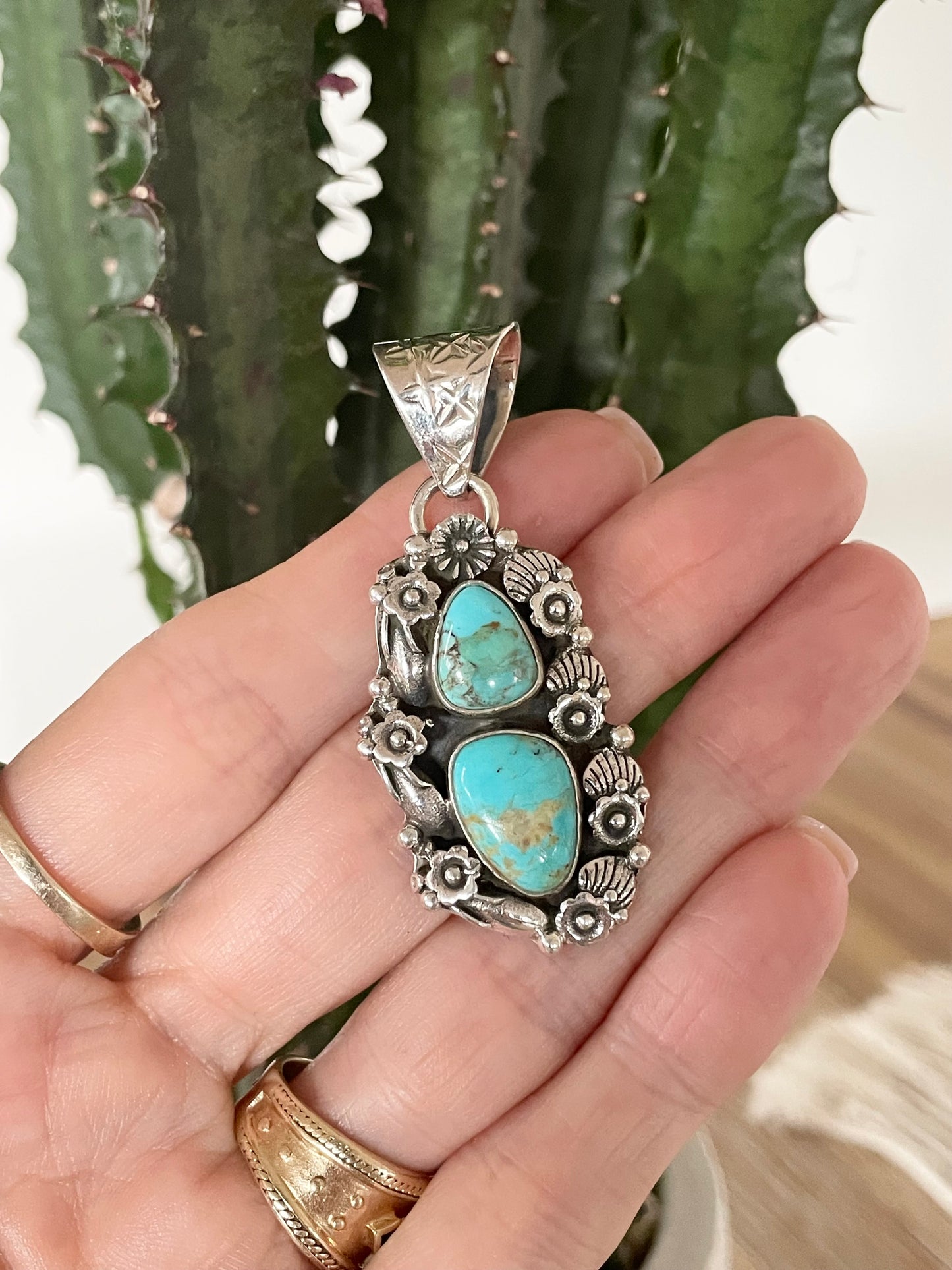 Navajo style Kingman Turquoise “Mother Nature” Pendant