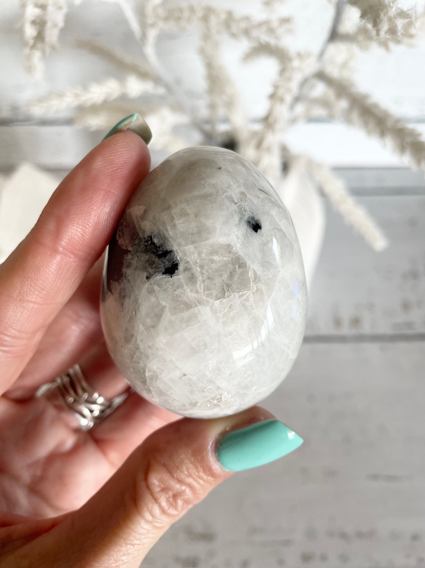 Rainbow Moonstone Egg with holder
