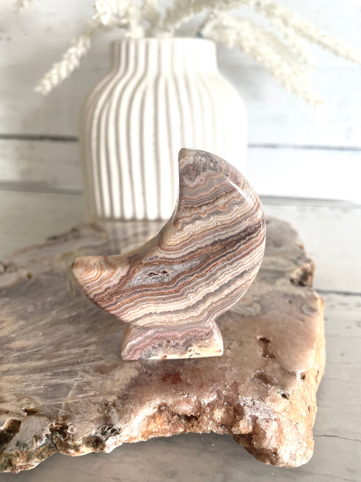 Mexican Pink Crazy Lace Agate Moon