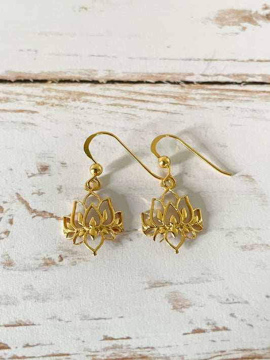 18K Gold Electroplated Lotus Dangles