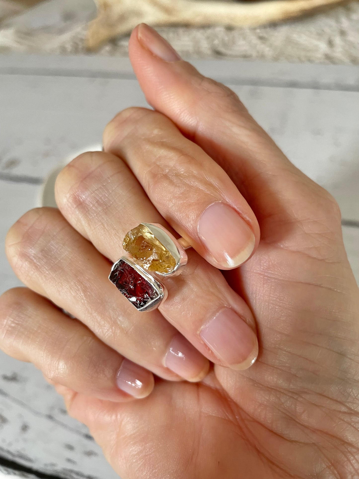 Garnet & Citrine Ring ~ Size 8-9