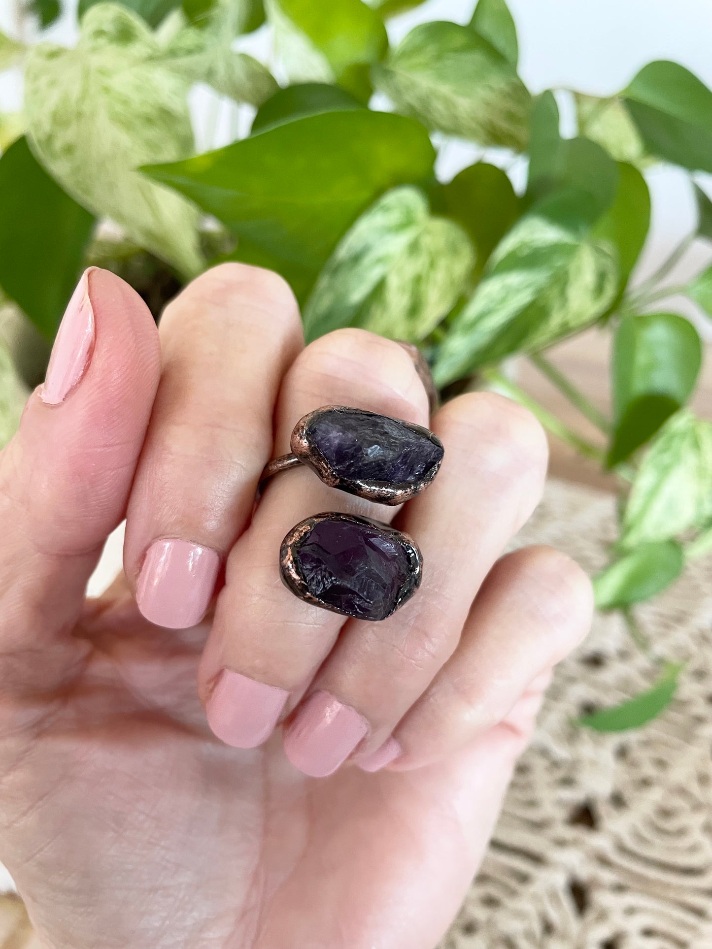 Copper electroplated Ring ~ Amethyst