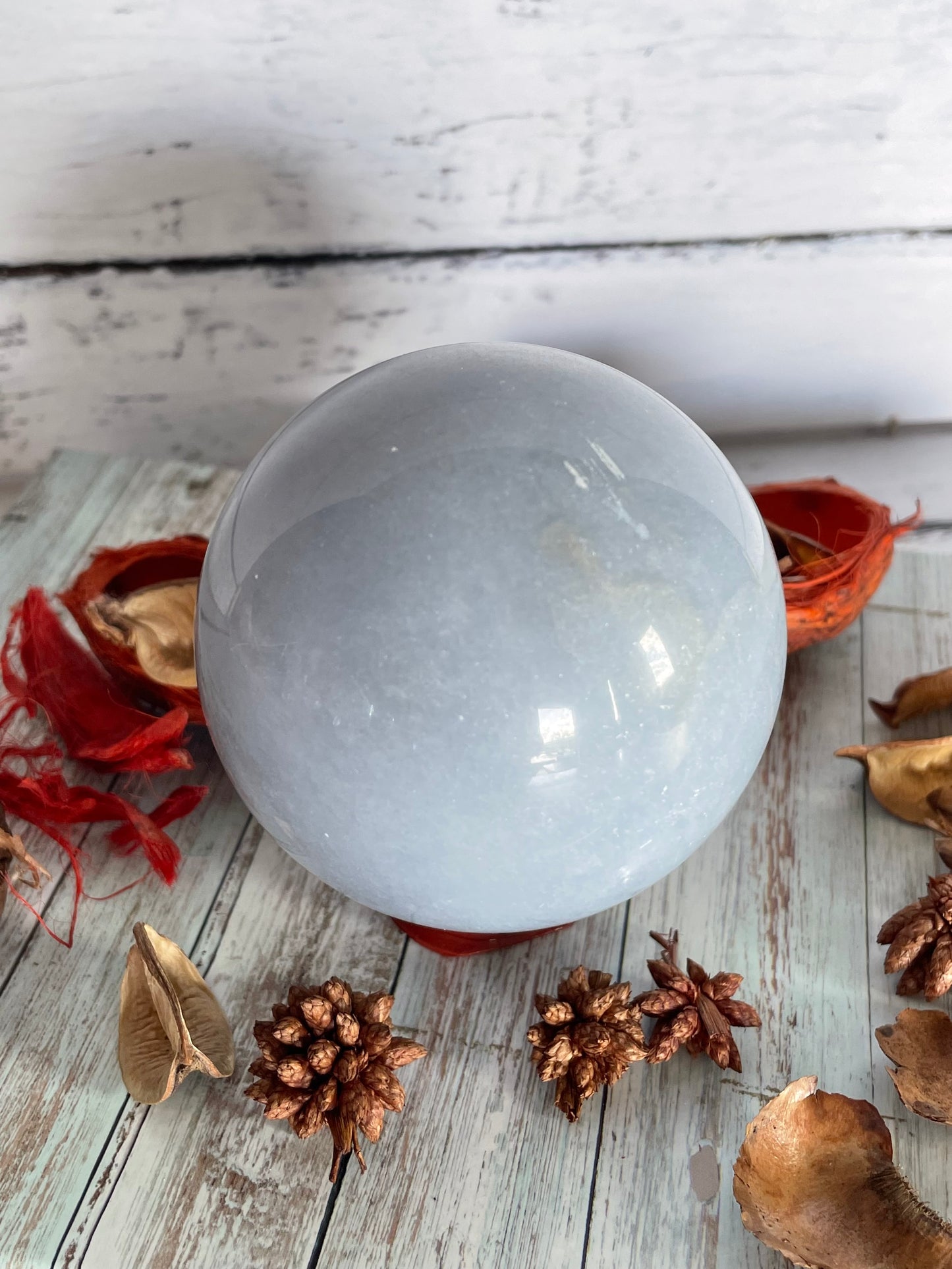 Angelite Sphere Includes Wooden Holder