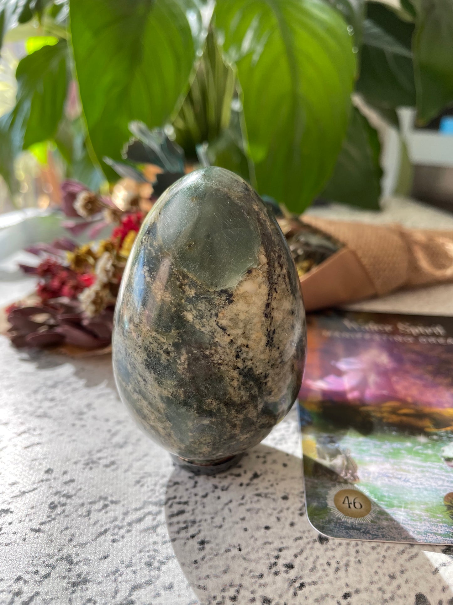 Williamsite Egg Includes Hematite Ring