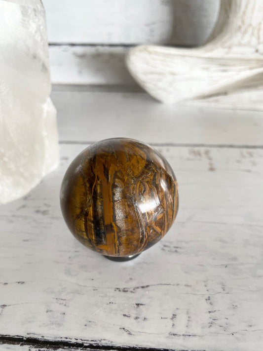 Tiger Eye Sphere Includes Wooden Holder