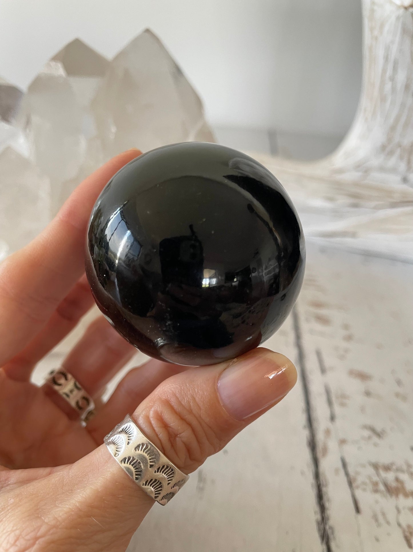 Black Obsidian Sphere includes wooden holder