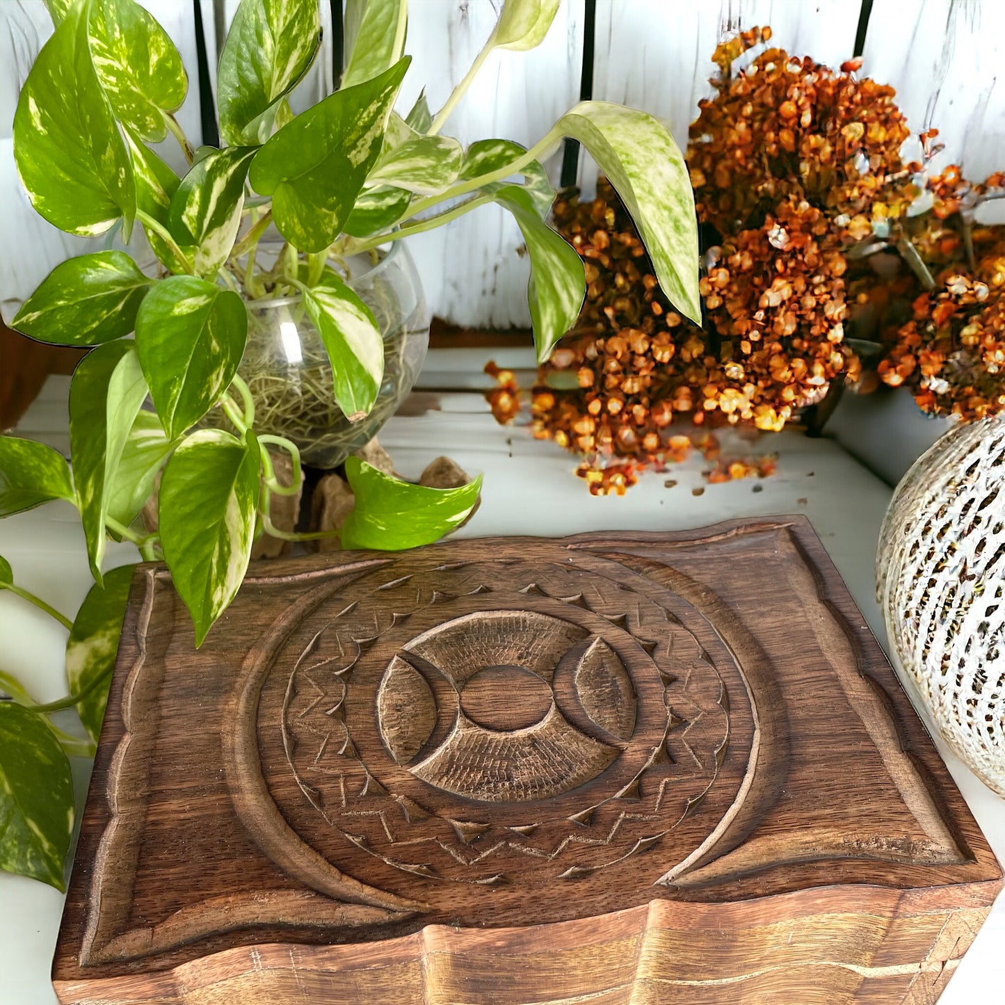 Wooden Tarot Box ~ Triple Moon