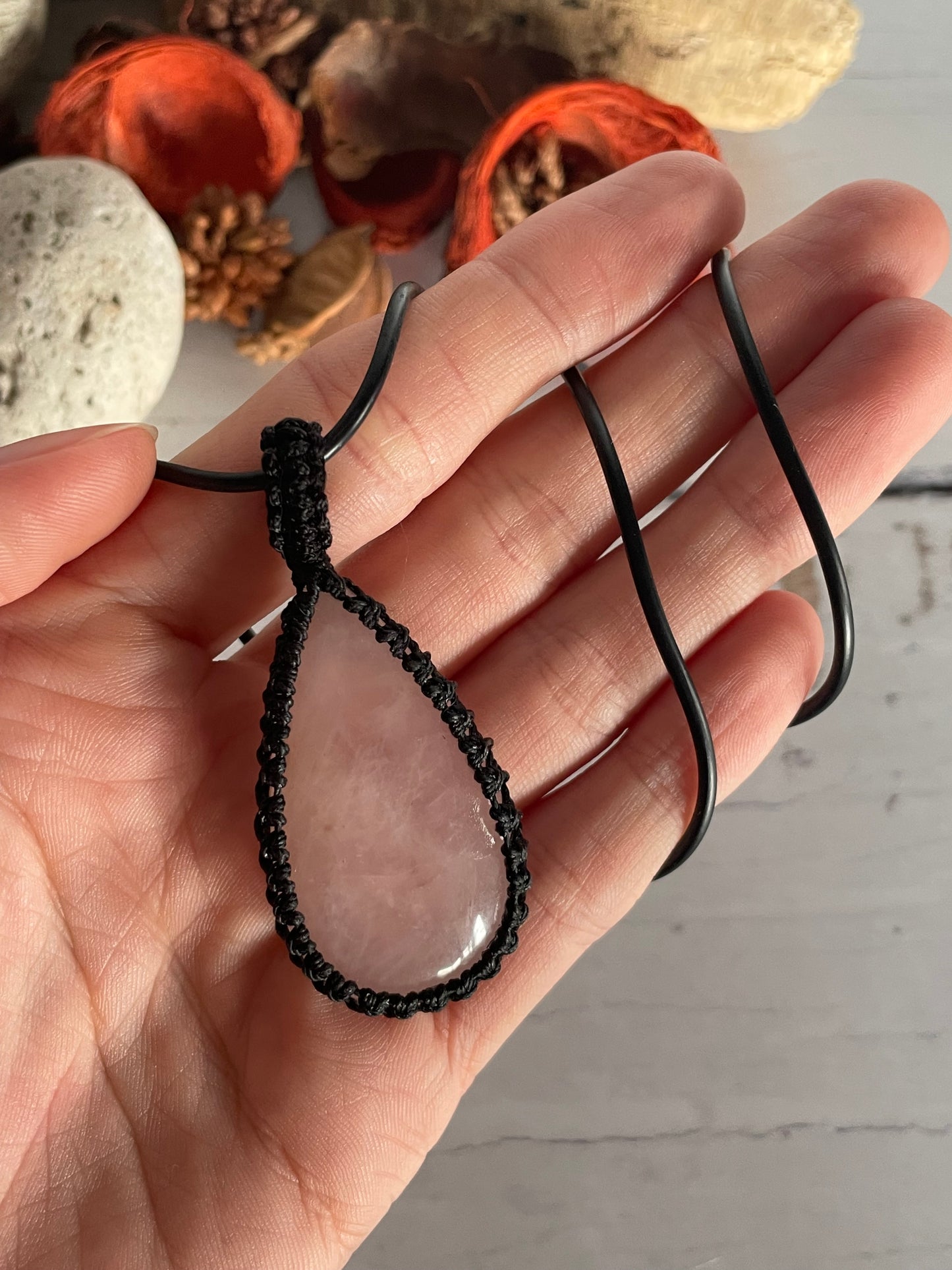 Macrame Pendant ~ Rose Quartz ~ Blissful