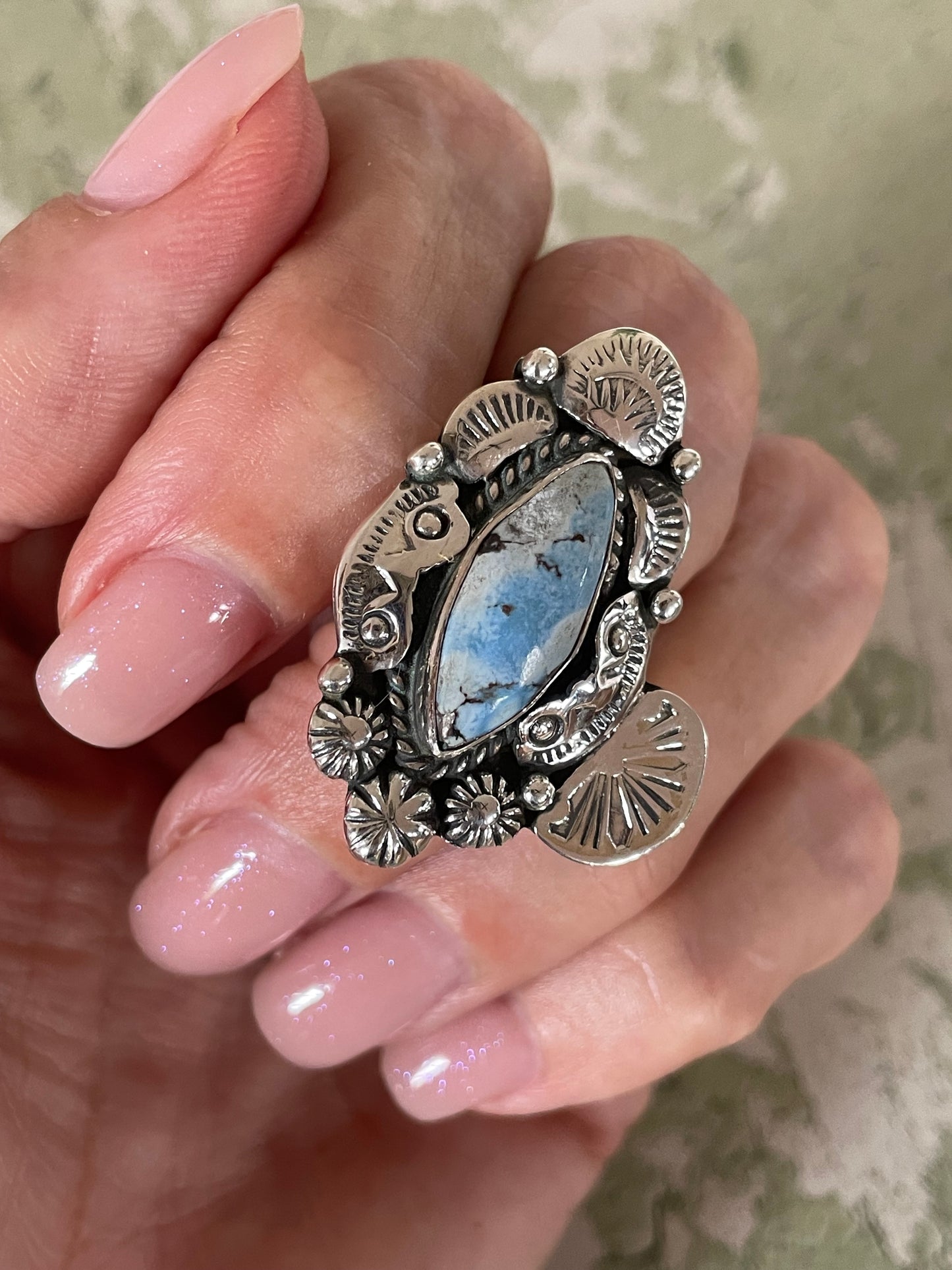 Golden Hills Turquoise Navajo Ring ~ Adjustable 7 - 10