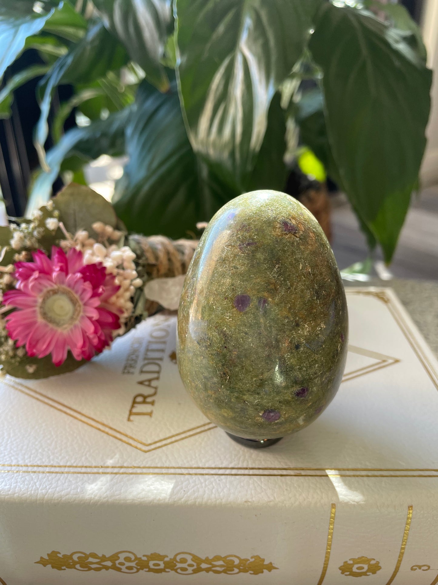 Ruby Fuchsite Egg Includes Hematite Ring