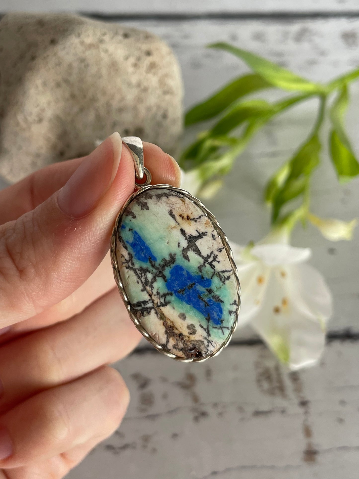 Chrysocolla Azurite Silver Pendant