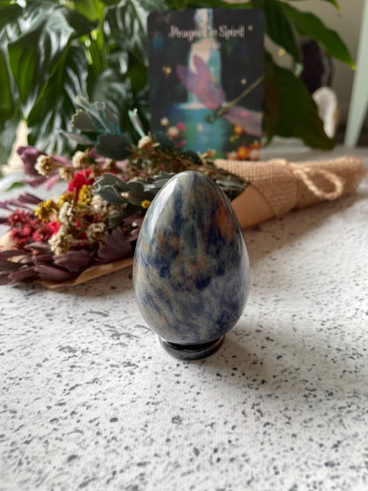 Sodalite Egg Includes Hematite Ring