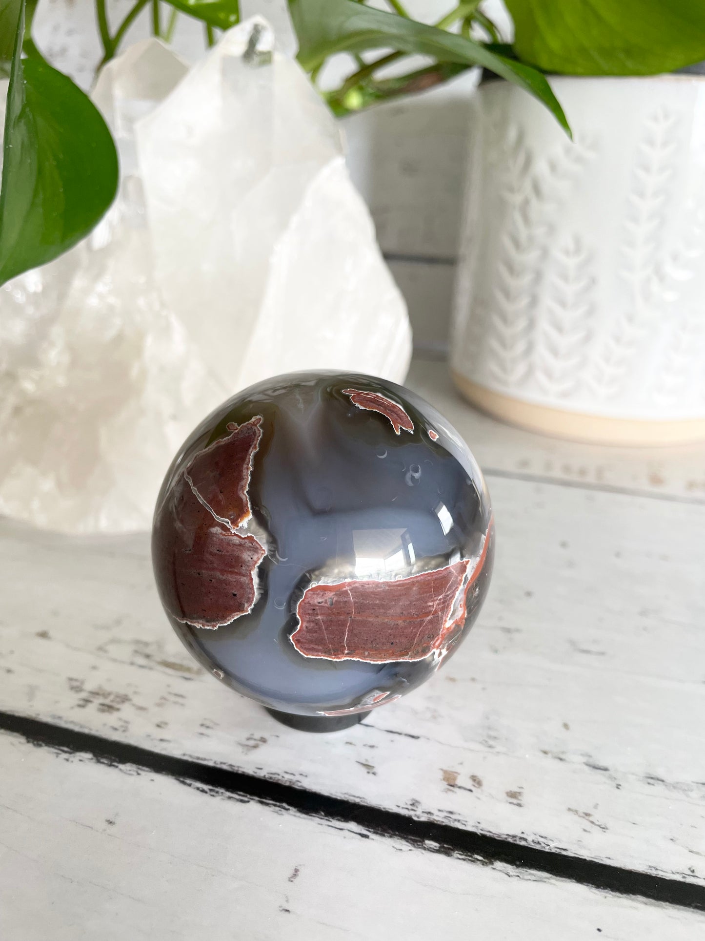 Football Agate Sphere Includes Wooden Holder