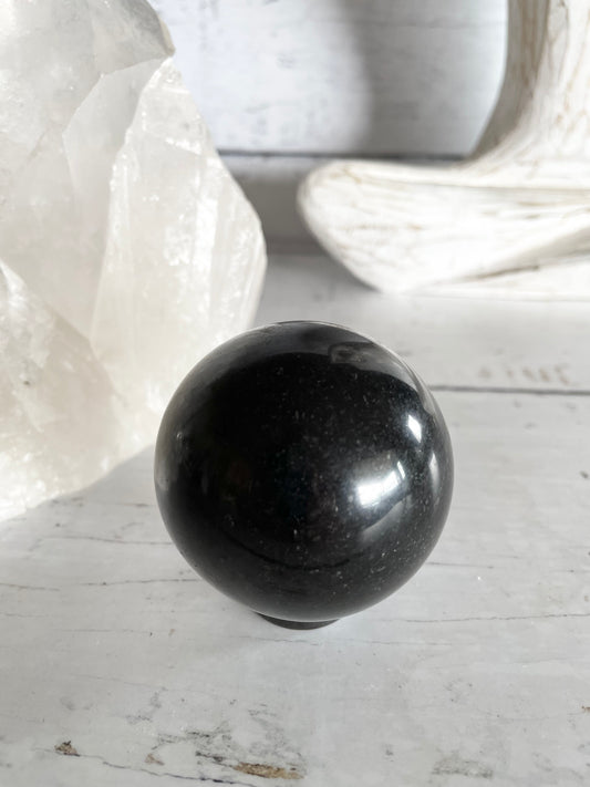 Black Tourmaline Sphere Includes Wooden Holder