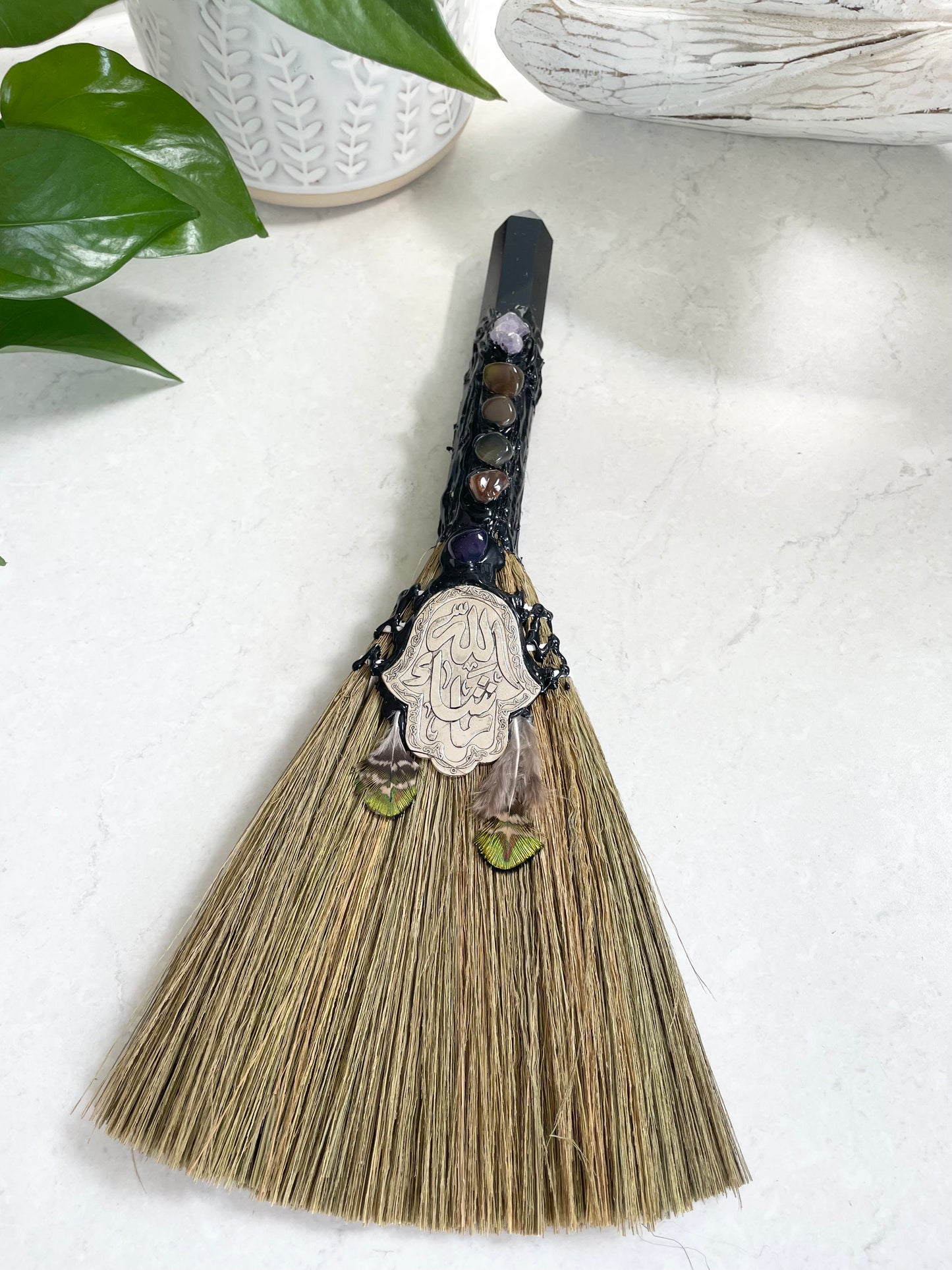 Good Juju Besom Broom ~ Black Obsidian