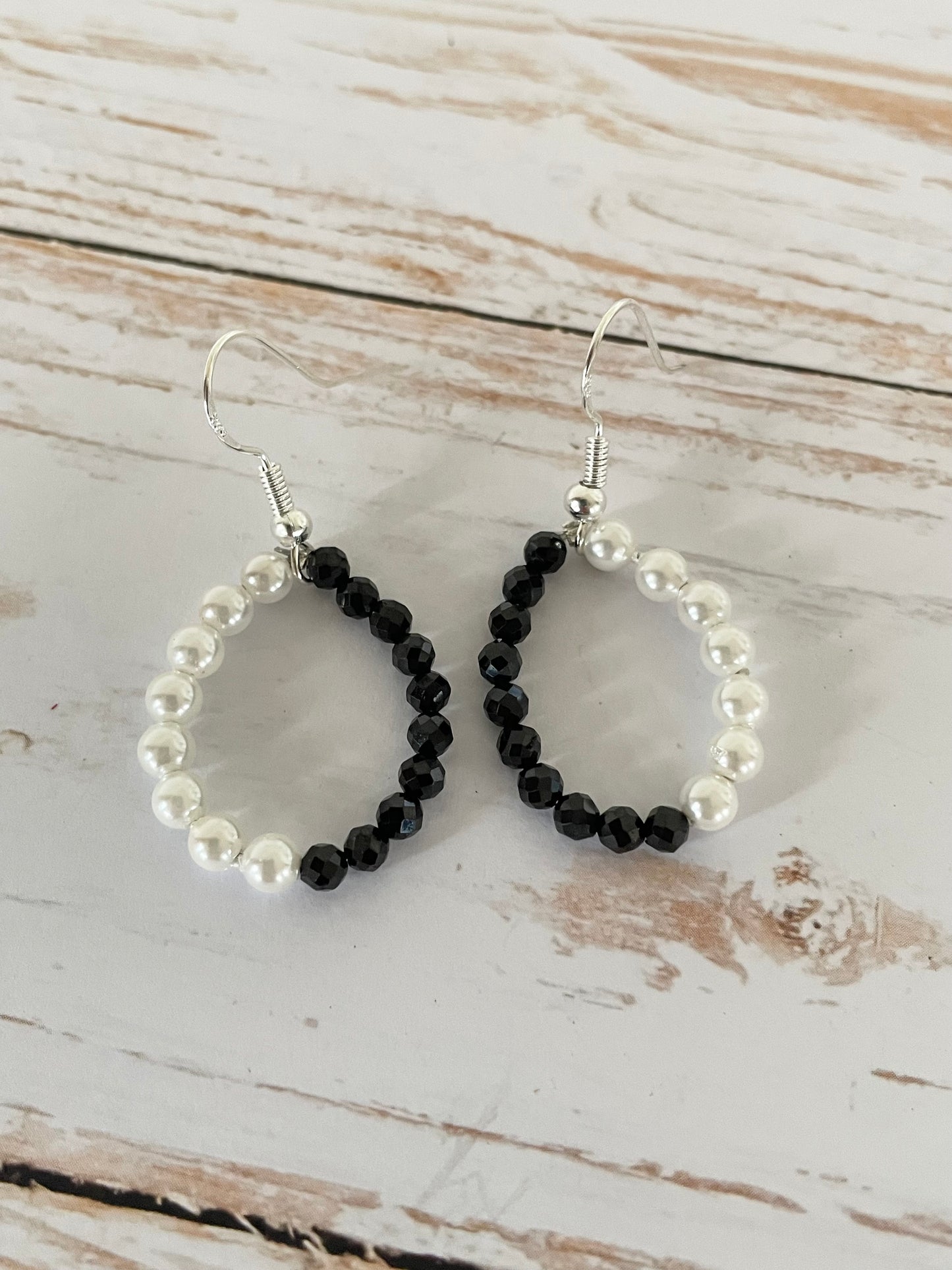 Faceted black spinel & Pearl Earrings - handmade by Wayne
