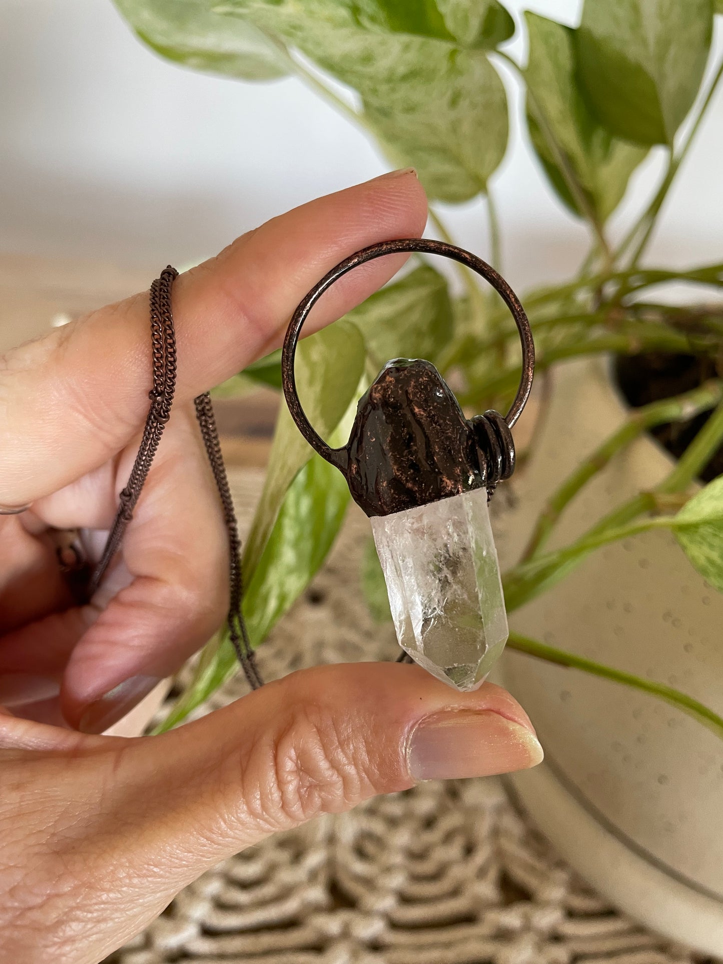 Copper electroplated Necklace ~ Clear Quartz